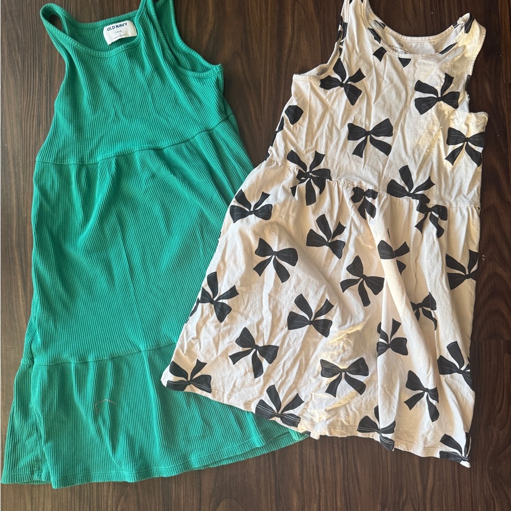 Girls' Green and White Bow Print Dresses
